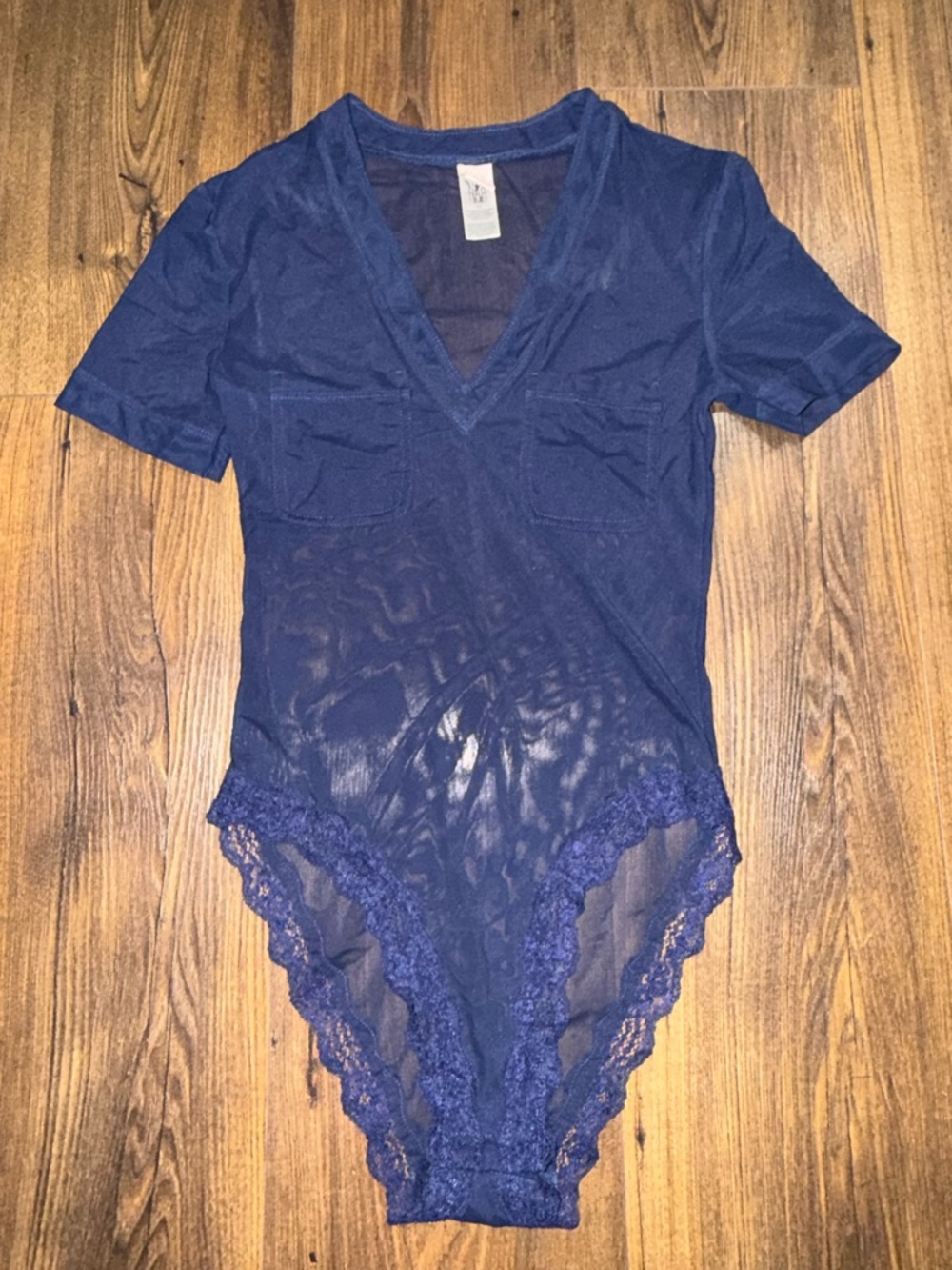 Hot As Hell Women’s Sheer Lace Navy Blue Bodysuit Size XS